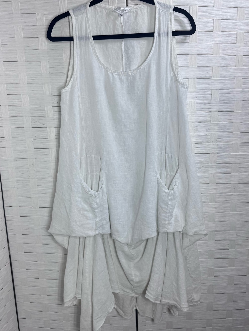 No Brand White Linen Lagenlook Relaxed Fit Tiered Sleeveless Dress See‎ Sizing